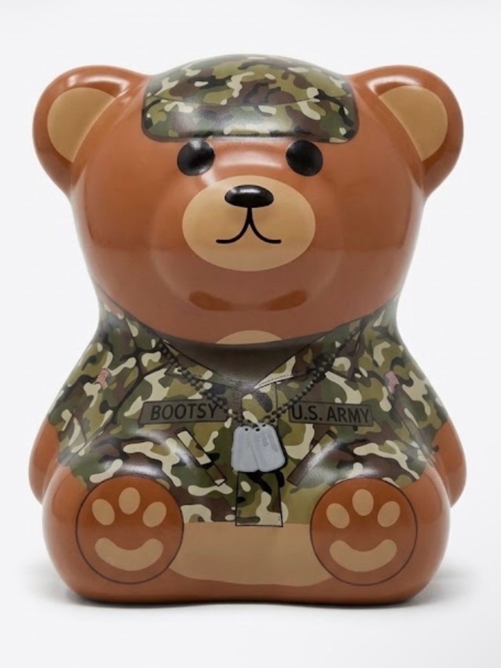 Hero Bear Bank Camouflage Teddy Bear Tin Coin Bank in Brown and Green